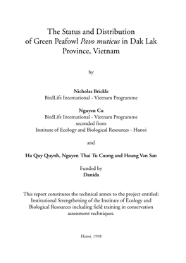 The Status and Distribution of Green Peafowl Pavo Muticus in Dak Lak Province, Vietnam