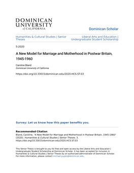 A New Model for Marriage and Motherhood in Postwar Britain, 1945-1960