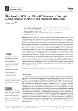 Mitochondrial DNA and Mitomir Variations in Pancreatic Cancer: Potential Diagnostic and Prognostic Biomarkers