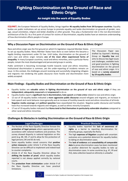 Fighting Discrimination on the Ground of Race and Ethnic Origin an Insight Into the Work of Equality Bodies