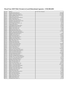 Fiscal Year 2019 Title I Grants to Local Educational Agencies