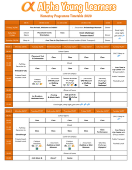 Homestay Programme Timetable 2020