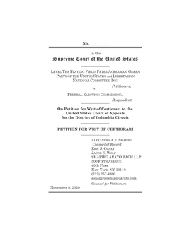 Petition for Writ of Certiorari to the United States Court of Appeals for the 'LVWULFWRI&ROXPELD Circuit ______