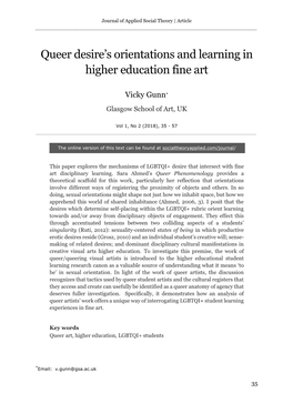 Queer Desire's Orientations and Learning in Higher Education Fine