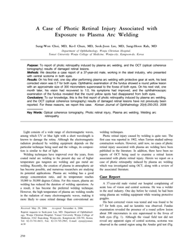 A Case of Photic Retinal Injury Associated with Exposure to Plasma Arc Welding