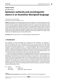 Epistemic Authority and Sociolinguistic Stance in an Australian Aboriginal Language