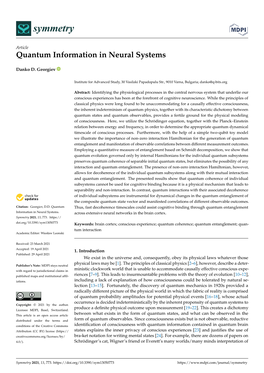 Quantum Information in Neural Systems