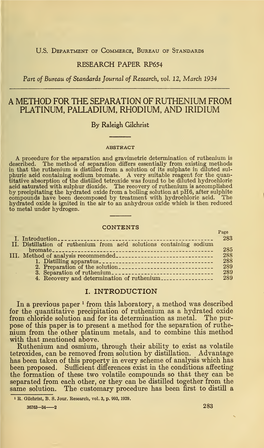 A Method for the Separation of Ruthenium from Platinum, Palladium, Rhodium, and Iridium