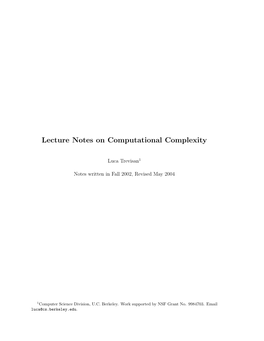 Lecture Notes on Computational Complexity