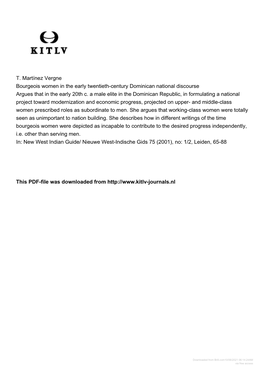 T. Martínez Vergne Bourgeois Women in the Early Twentieth-Century Dominican National Discourse Argues That in the Early 20Th C