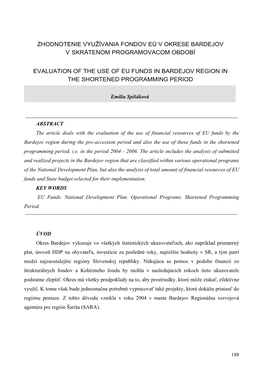 Zhodnotenie Využívania Fondov Eú V Okrese Bardejov V Skrátenom Programovacom Období