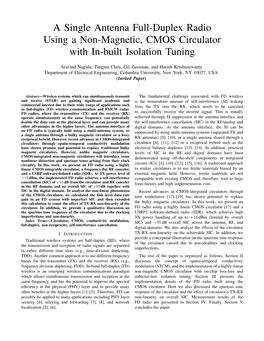 A Single Antenna Full-Duplex Radio Using a Non-Magnetic, CMOS Circulator with In-Built Isolation Tuning