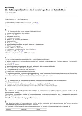 Verordnung Über Die Bildung Von Schulkreisen Für Die Orientierungsschulen Und Die Sonderklassen Vom 13