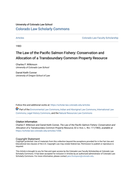 The Law of the Pacific Salmon Fishery: Conservation and Allocation of a Transboundary Common Property Resource