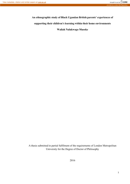 An Ethnographic Study of Black Ugandan British Parents’ Experiences Of