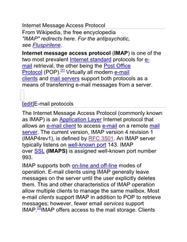 Internet Message Access Protocol from Wikipedia, the Free Encyclopedia 