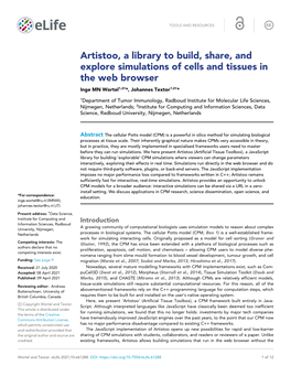 Artistoo, a Library to Build, Share, and Explore Simulations of Cells and Tissues in the Web Browser Inge MN Wortel1,2†*, Johannes Textor1,2†*