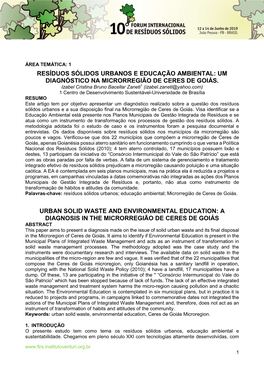 Resíduos Sólidos Urbanos E Educação Ambiental: Um Diagnóstico Na Microrregião De Ceres De Goiás