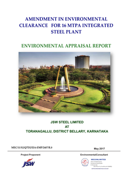 Amendment in Environmental Clearance for 16 Mtpa Integrated Steel Plant