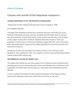 Causes and Results of the Inkpaduta Massacre