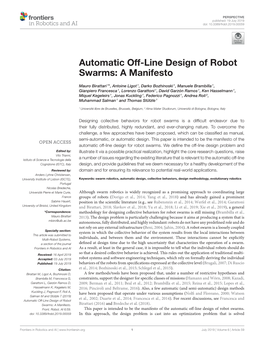 Automatic Off-Line Design of Robot Swarms: a Manifesto