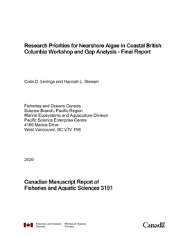 Research Priorities for Nearshore Algae in Coastal British Columbia Workshop and Gap Analysis - Final Report