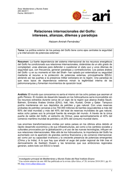 Relaciones Internacionales Del Golfo: Intereses, Alianzas, Dilemas Y Paradojas