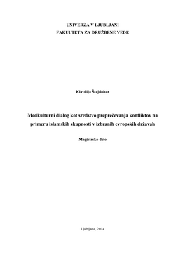 Medkulturni Dialog Kot Sredstvo Preprečevanja Konfliktov Na Primeru Islamskih Skupnosti V Izbranih Evropskih Državah