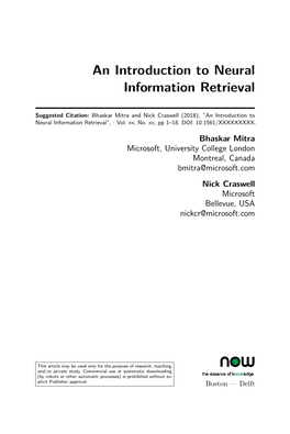 An Introduction to Neural Information Retrieval