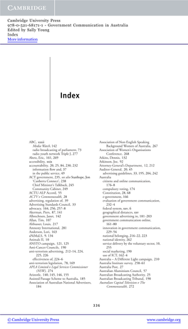 Government Communication in Australia Edited by Sally Young Index More Information