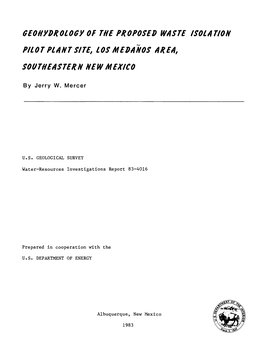 Geohyprology of the PROPOSED WASTE ISOLATION