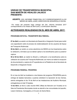 Actividades Realizadas En El Mes De Abril 2017