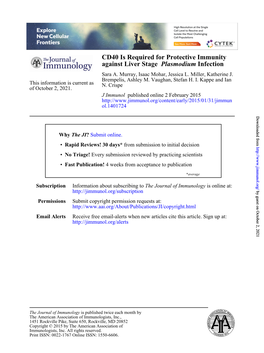 Infection Plasmodium Against Liver Stage CD40 Is Required For