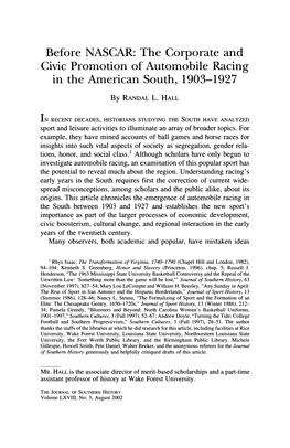 Before NASCAR: the Corporate and Civic Promotion of Automobile Racing in the American South, 1903-1927