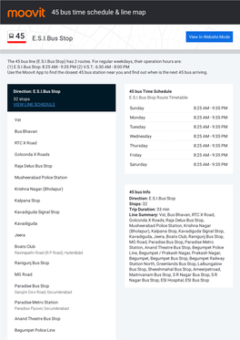 45 Bus Time Schedule & Line Route