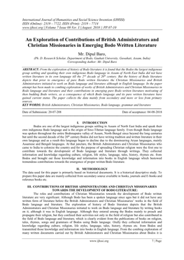 An Exploration of Contributions of British Administrators and Christian Missionaries in Emerging Bodo Written Literature