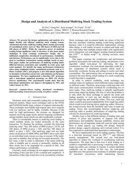 Design and Analysis of a Distributed Multi-Leg Stock Trading System
