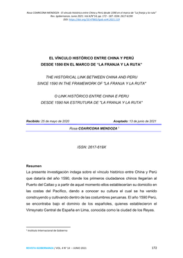 El Vínculo Histórico Entre China Y Perú Desde 1590 En El Marco De “La Franja Y La Ruta” Rev