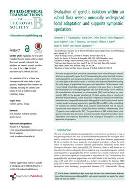 Evaluation of Genetic Isolation Within an Island Flora Reveals Unusually