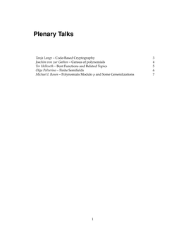 Plenary Talks