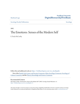 The Emotions: Senses of the Modern Self