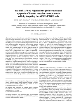 Hsa‑Mir‑15B‑5P Regulates the Proliferation and Apoptosis of Human Vascular Smooth Muscle Cells by Targeting the ACSS2/PTGS2 Axis