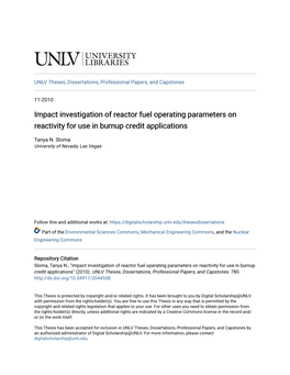 Impact Investigation of Reactor Fuel Operating Parameters on Reactivity for Use in Burnup Credit Applications