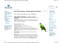 Timor Green-Pigeon (Treron Psittaceus) - Birdlife Species Factsheet Page 1 of 4