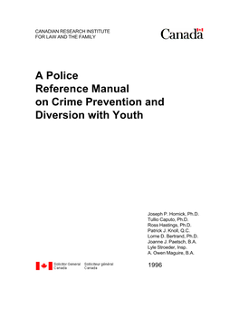 A Police Reference Manual on Crime Prevention and Diversion with Youth