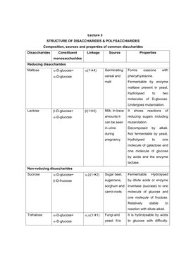 Lecture 3 STRUCTURE of DISACCHARIDES