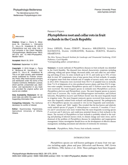 Phytophthoraroot and Collar Rots in Fruit Orchards in the Czech Republic