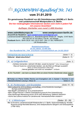 AGOMWBW-Rundbrief Nr. 743 Vom 31.01.2019