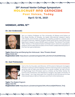 HOLOCAUST and GENOCIDE Past Voices, Today April 12-16, 2021