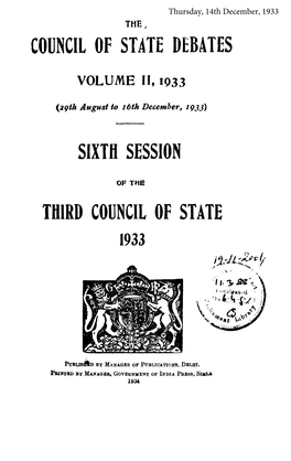 Council of State Debates • Volume Ii, 1933